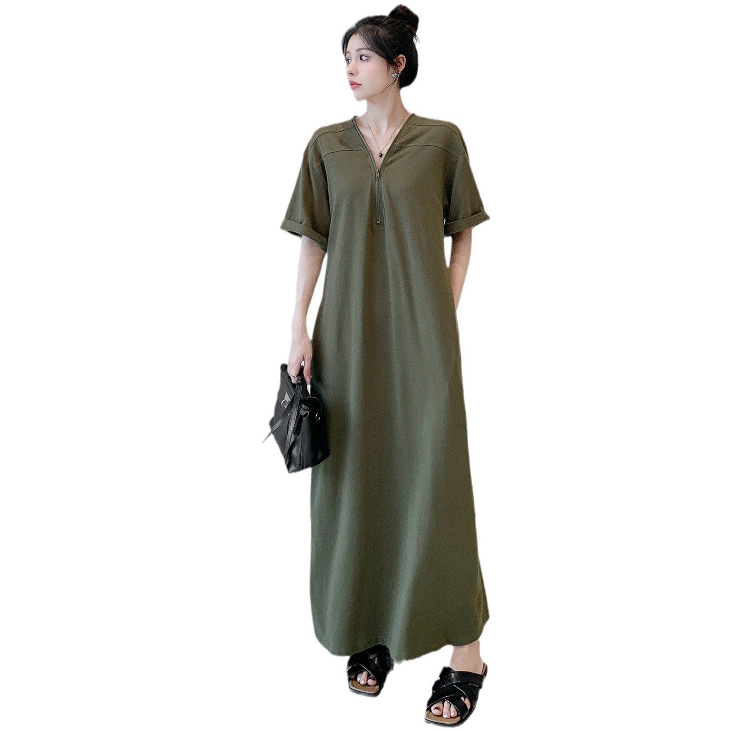 Retro Hepburn Zipper Dress with Loose Summer Fit