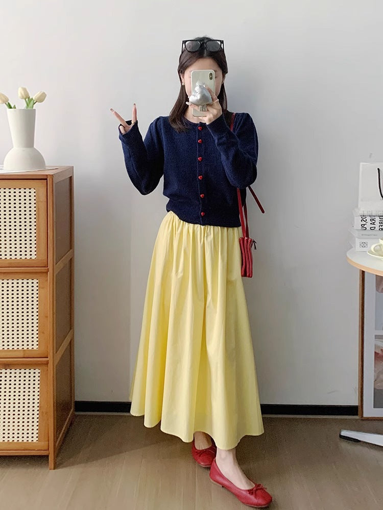 Elastic Waist Mid Length Skirt For Versatile Everyday Wear