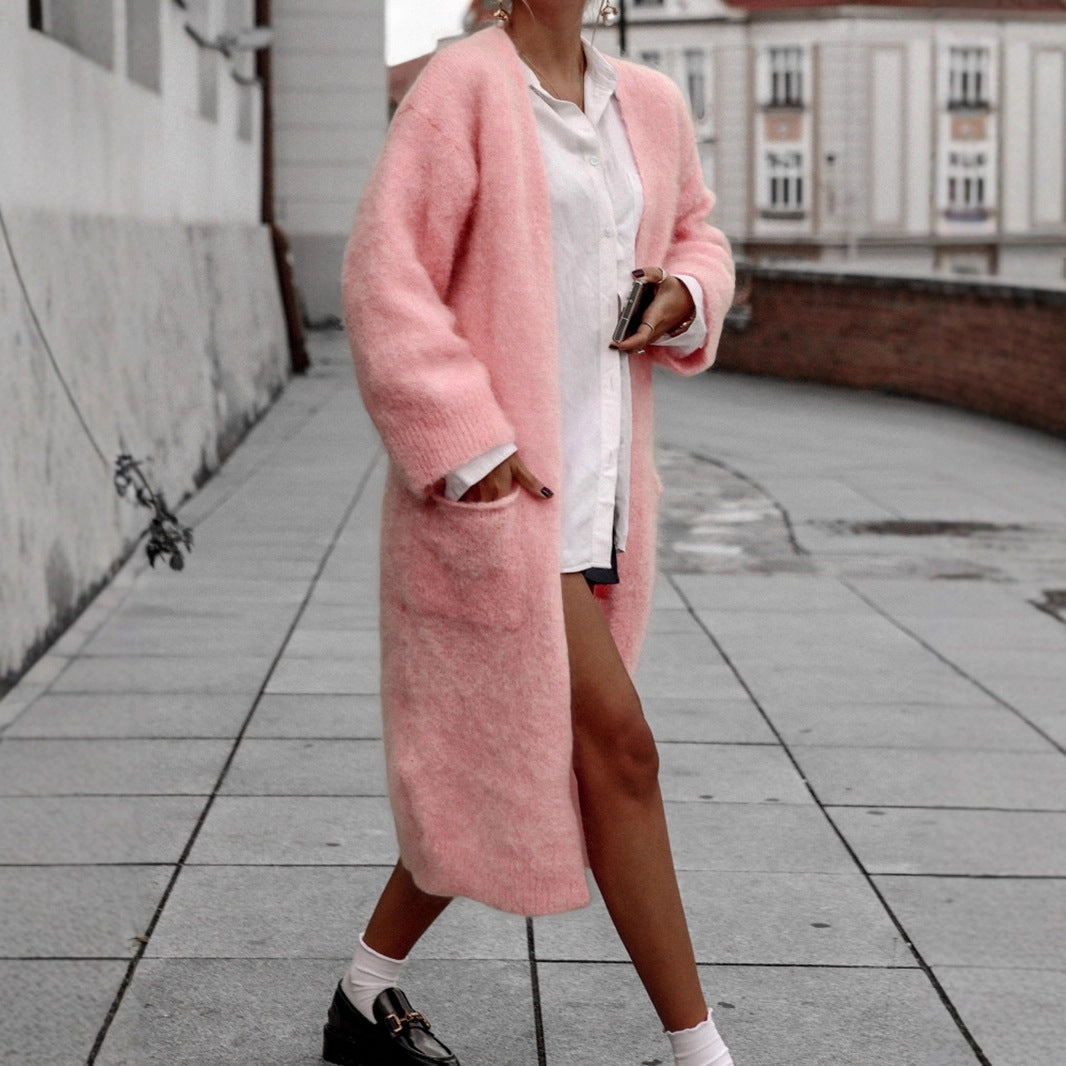 Women's Autumn And Winter Elegant Mid-length Loose Pockets Sweater Coat