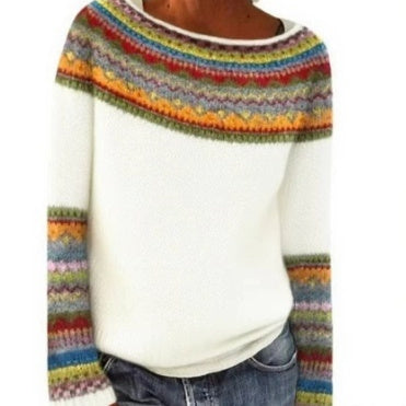 Round Neck Multicolor Loose Leisure Pullover Knitwear Sweater