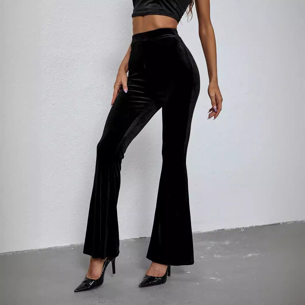 Women's Fashion Sexy Slim Solid Color High-Waist Velvet Flared Pants