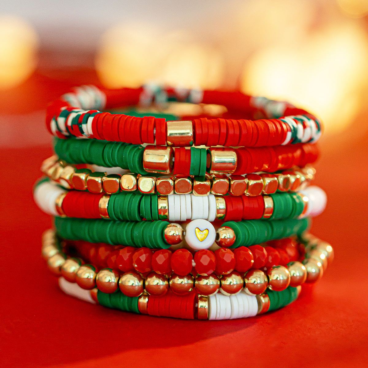 Christmas Men's & Women's Polymer Clay Bead Bracelet Set in Assorted Styles