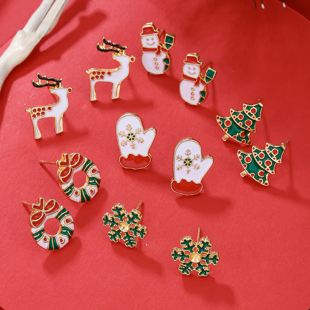 Christmas Themed Colorful Enamel Stud Back Earrings in Various Styles