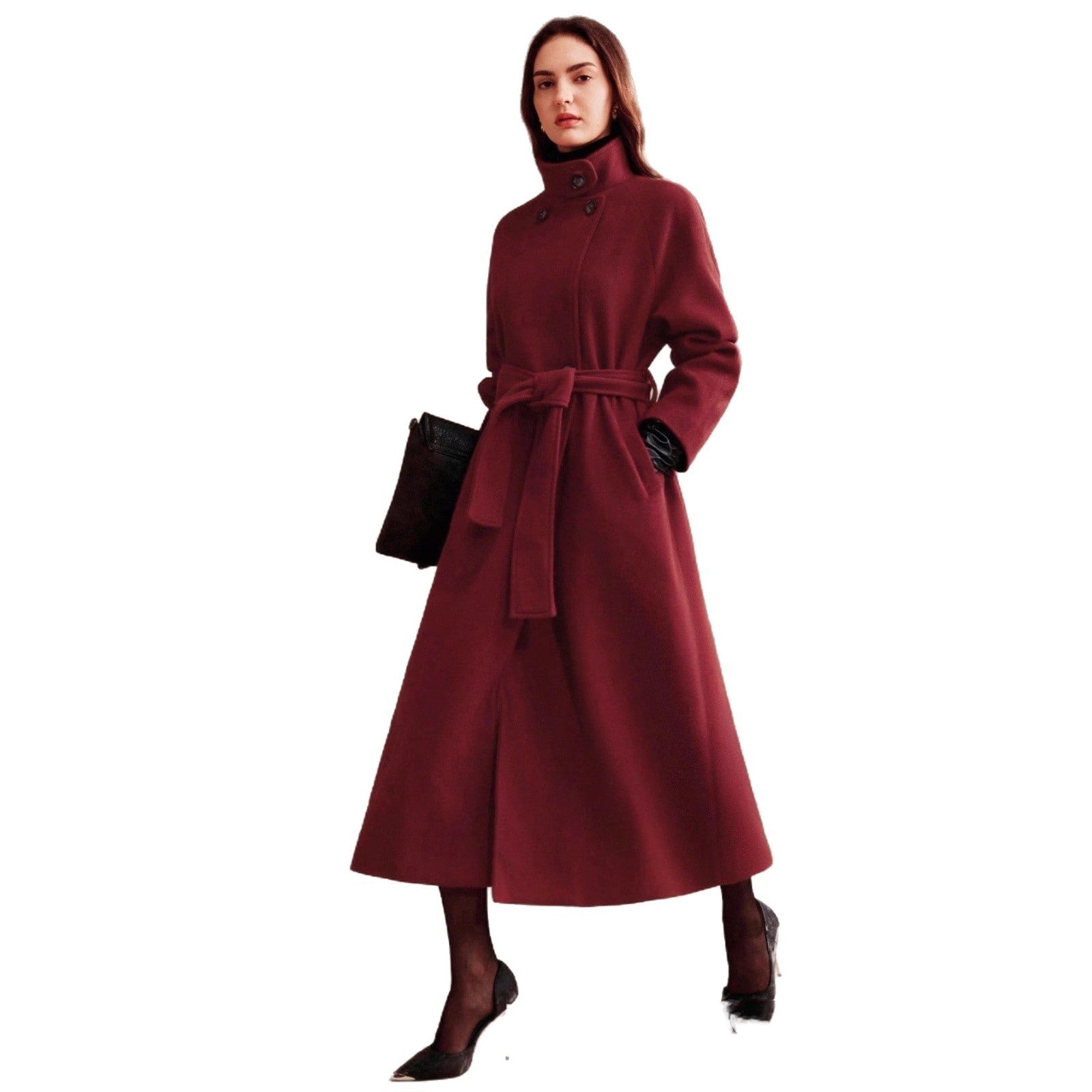 Women's Double-breasted Long Wool Coat With Suit Collar