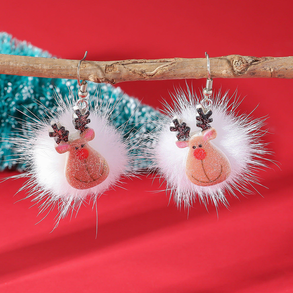 Flufffy Christmas Themed Puffball Earrings in Various Patterns