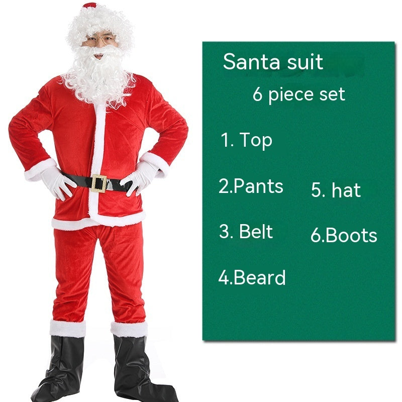 Adult Sized Full Body Santa Suit With Santa Hat and White Beard-Santa Claus 6 Piece Set-Theone Apparel