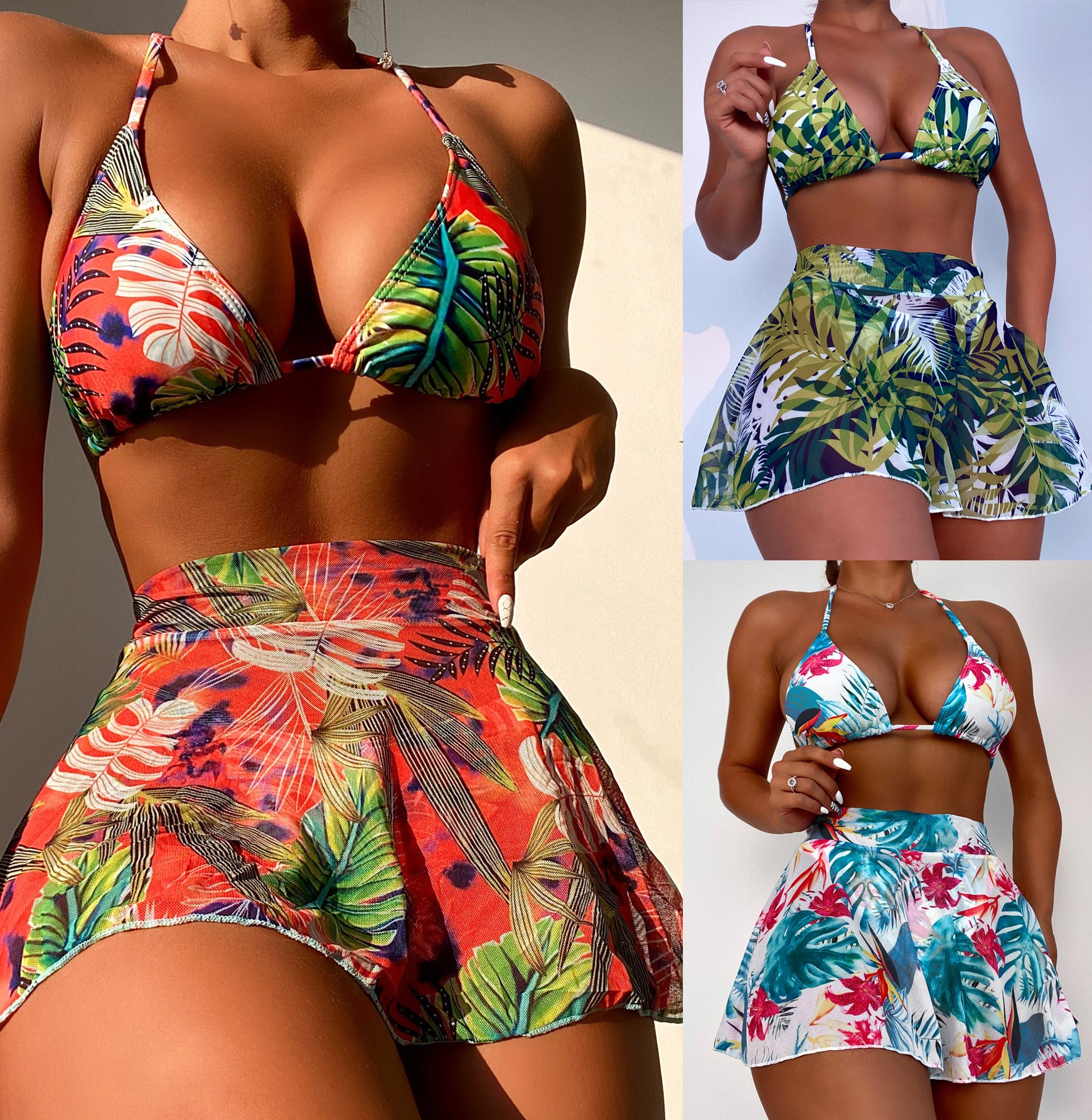 Big Flower Leaf Three-Piece Bikini for Empowered Style