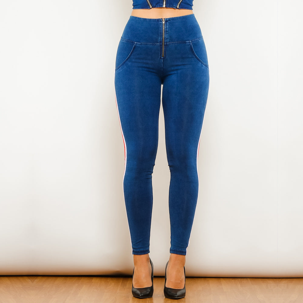 Black Stretch Pencil Jeggings with Striped Slim Design