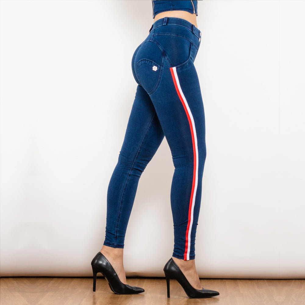 Black Stretch Pencil Jeggings with Striped Slim Design-Theone Apparel