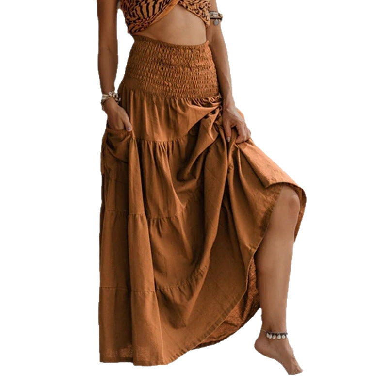 Bohemian Loose Solid Skirt For Relaxed Everyday Comfort-Theone Apparel