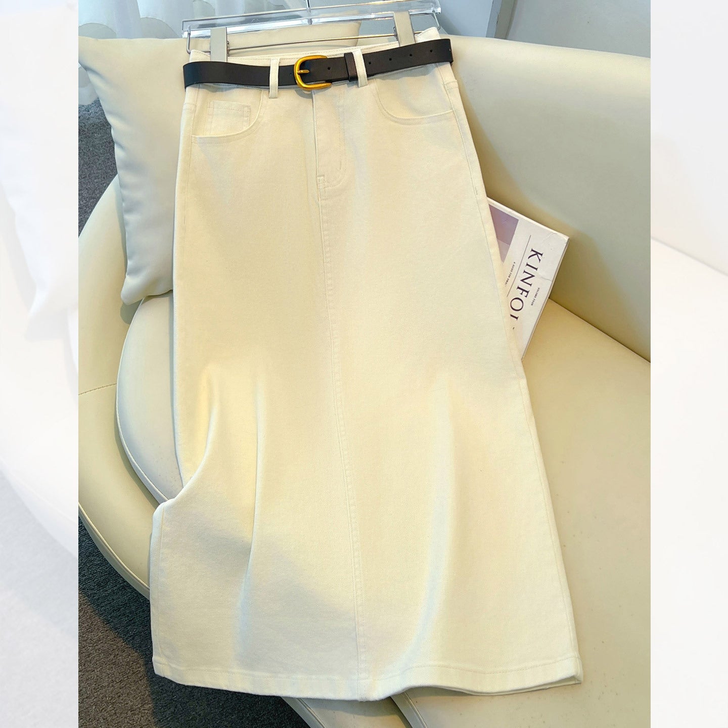 Brown A-Line Retro Slit Skirt That Flatters Every Curve-Theone Apparel