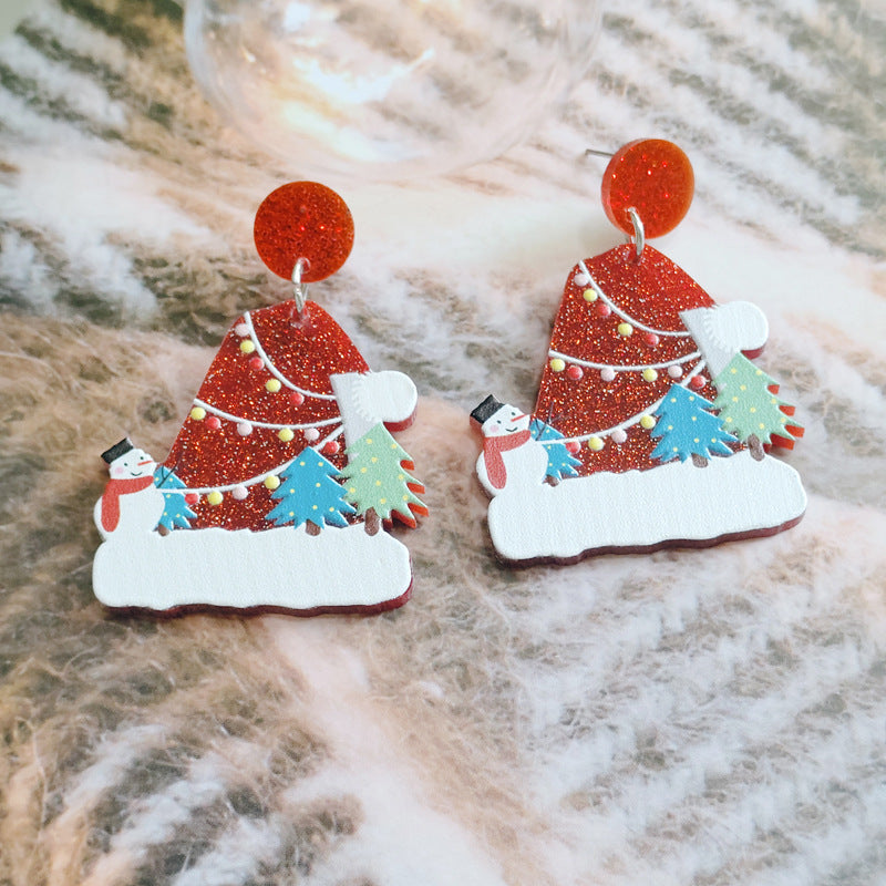 Christmas Glitter-Accent Hammered Metal Post Dangle Statement Earrings in Assorted Styles-Theone Apparel