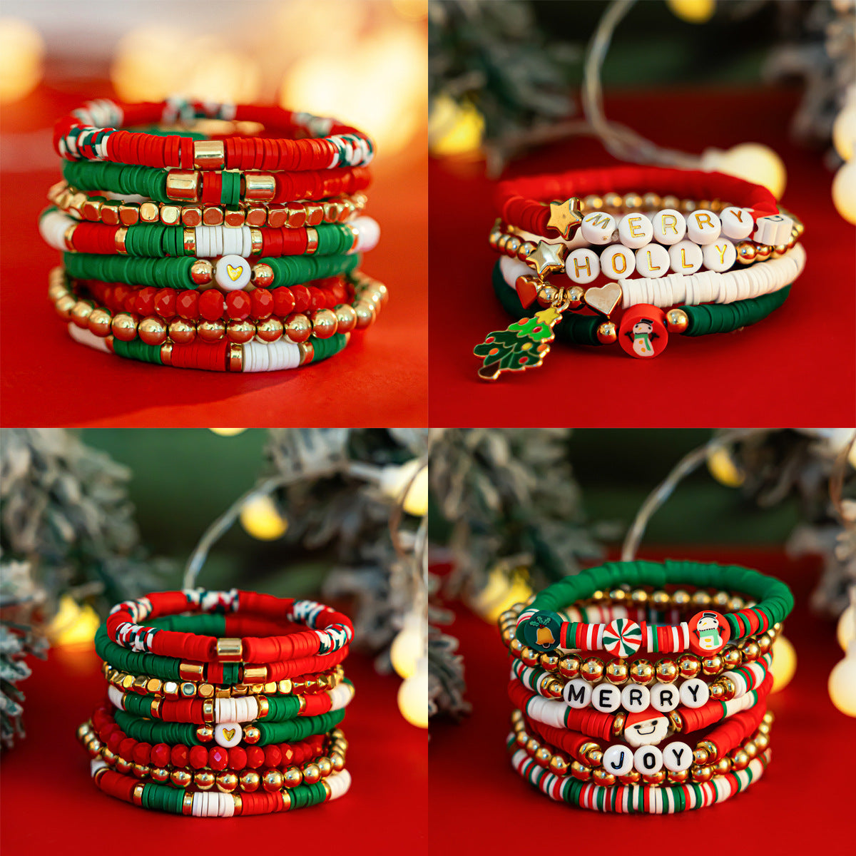 Christmas Men's & Women's Polymer Clay Bead Bracelet Set in Assorted Styles-Theone Apparel