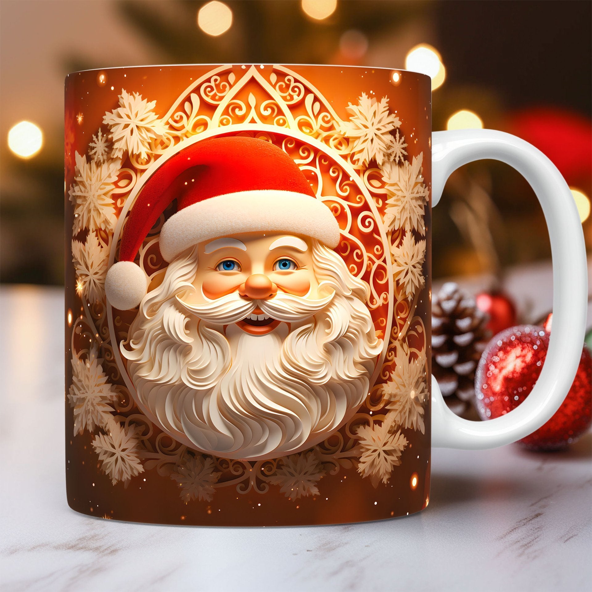 Christmas Op Art 3D Illusion Santa Claus Ceramic Coffee Mug in Assorted Colors-Style 8-Theone Apparel