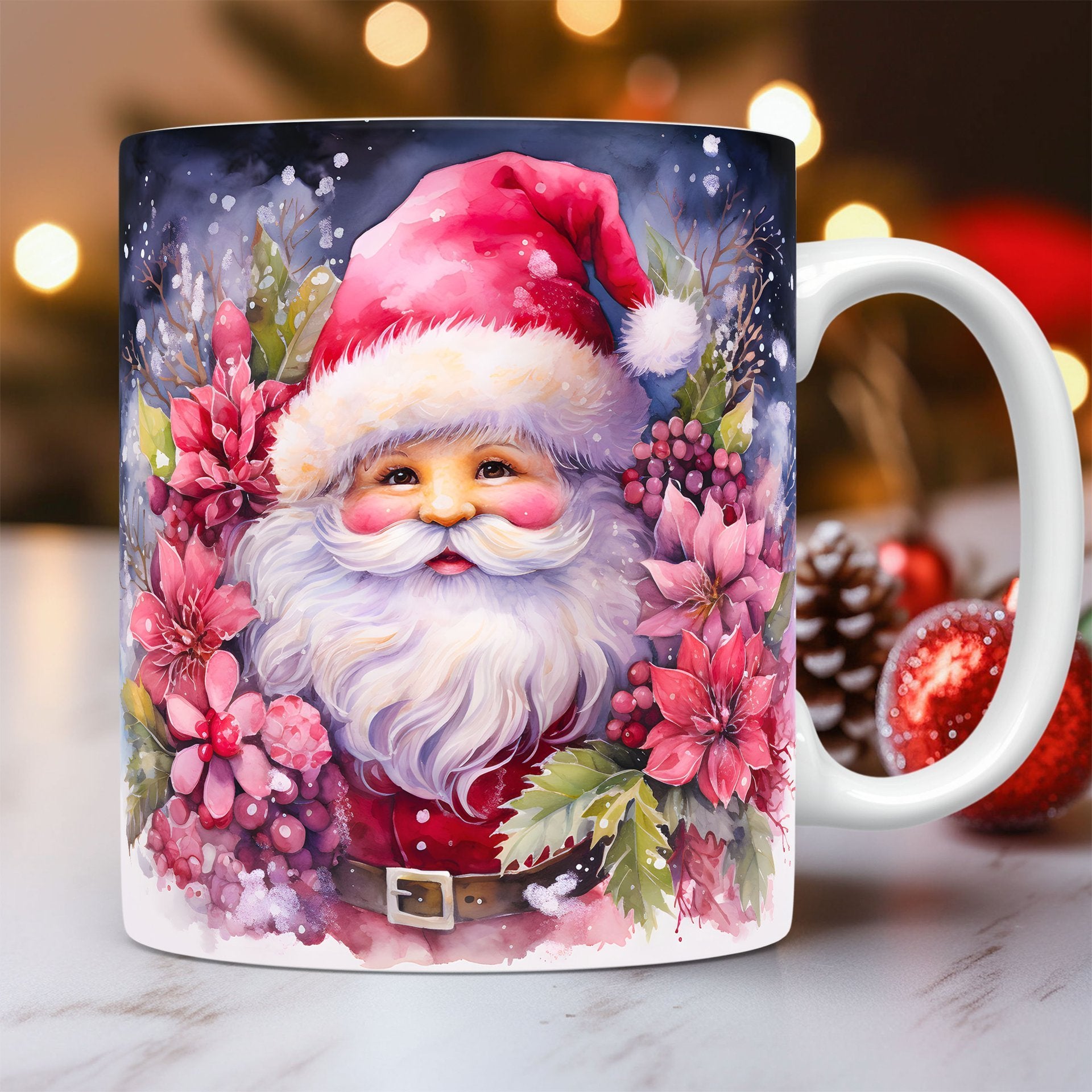 Christmas Op Art 3D Illusion Santa Claus Ceramic Coffee Mug in Assorted Colors-Style 2-Theone Apparel