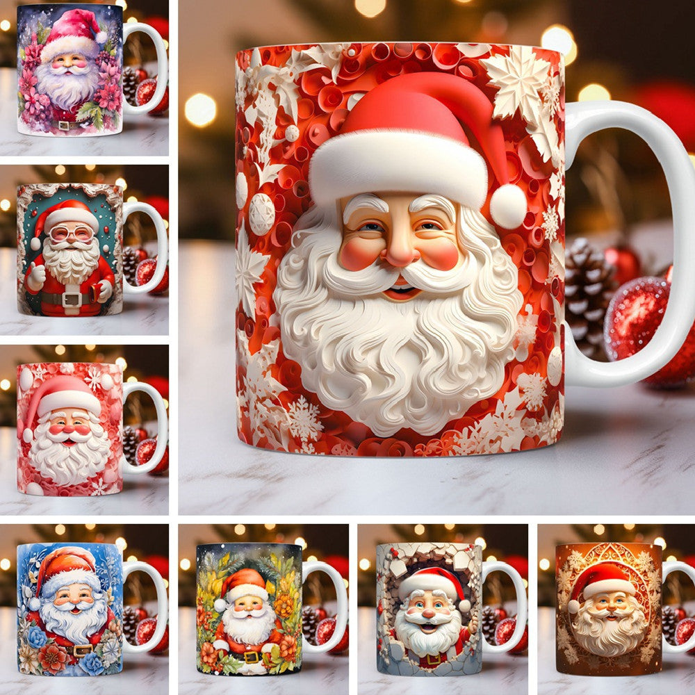 Christmas Op Art 3D Illusion Santa Claus Ceramic Coffee Mug in Assorted Colors-Theone Apparel