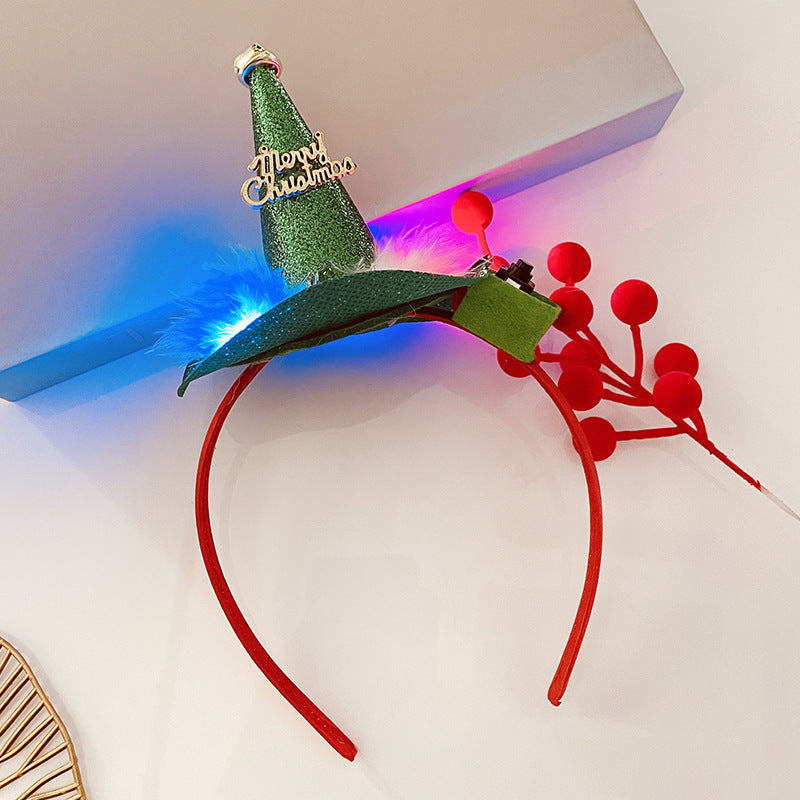 Christmas Tree Headband Hat with LED String Lights-7 Green Bell Letter Cap-Theone Apparel