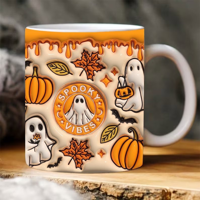 Colorful Halloween Themed Ceramic Coffee Mug in Various Colors-Theone Apparel
