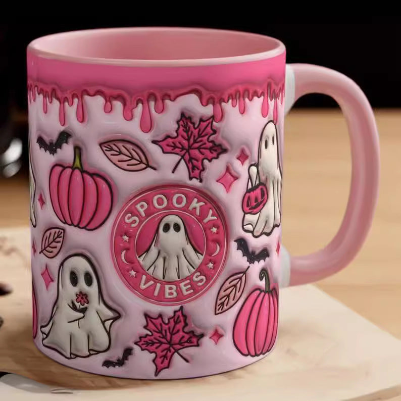 Colorful Halloween Themed Ceramic Coffee Mug in Various Colors-Theone Apparel