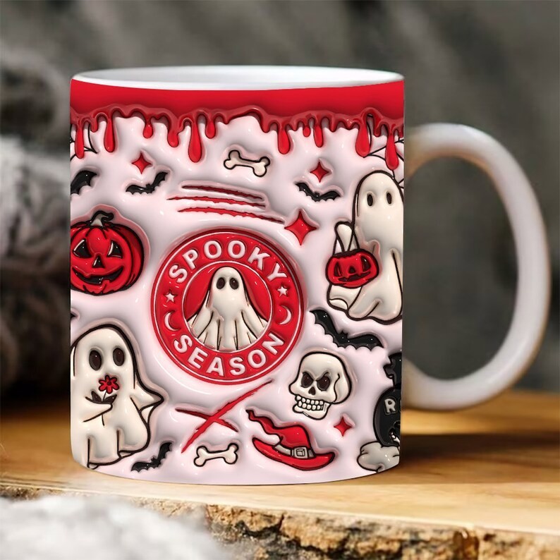 Colorful Halloween Themed Ceramic Coffee Mug in Various Colors-Red-Theone Apparel