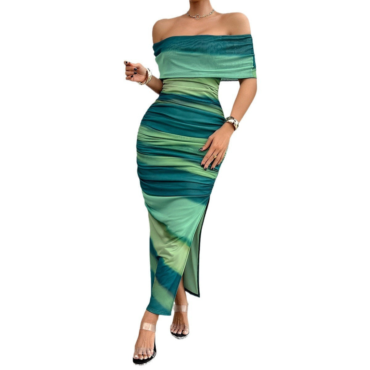 Contrast Off-Shoulder Tube Dress with Modern Elegance-Theone Apparel