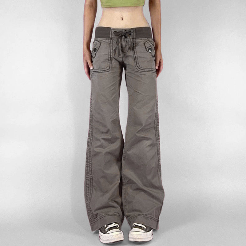 Contrast Stitch Pocket Straight-Leg Jeans with Low-Waist Fit