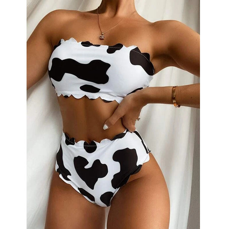Cow Print Wrapped-Bust Bikini Set for Bold Summer Style