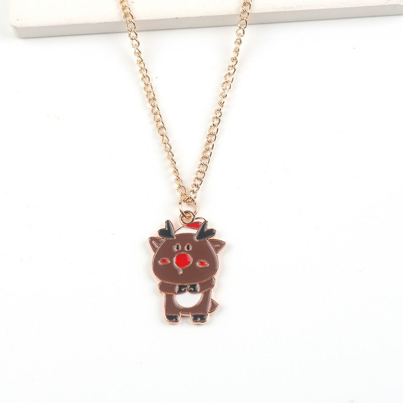Cute Christmas Character Chain Pendant Necklace for Women & Kids in Assorted Styles-Elk-Theone Apparel