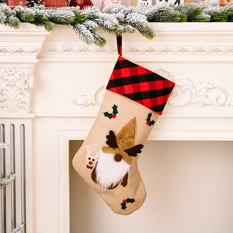 Cute Minimalist 3D Stocking with Red and White Checked Cuff-Christmas Stockings Elk-Theone Apparel