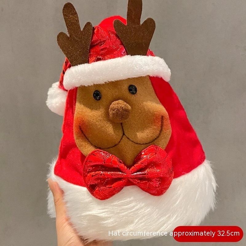 Cute and Festive 3D Christmas Themed Tree and Reindeer Hats-Fur Bow Tie Elk Christmas Hat-Theone Apparel