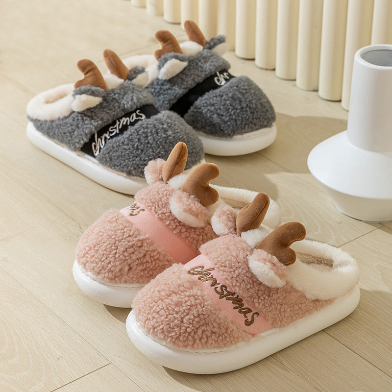 Cute and Whimsical 3D Reindeer Fleece Slippers with Traction-Theone Apparel