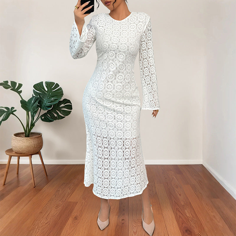 Elegant Lace Fishtail Dress with Alluring Flared Slim Silhouette-Theone Apparel