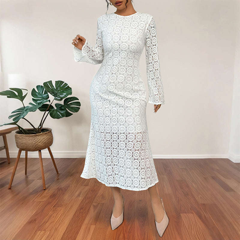 Elegant Lace Fishtail Dress with Alluring Flared Slim Silhouette-Theone Apparel
