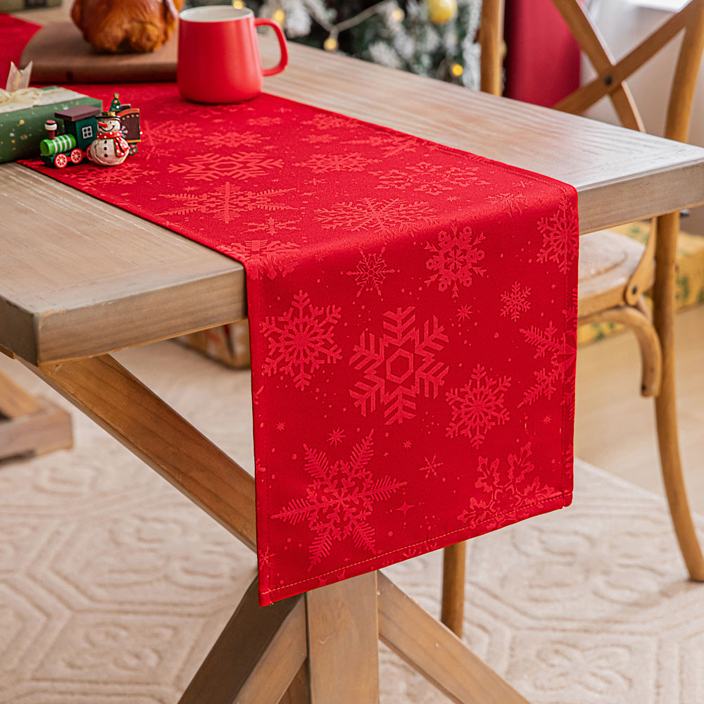 Elegant Satin Polyester Jacquard Christmas Table Runner in Assorted Colors-Red with Snowflake-Theone Apparel