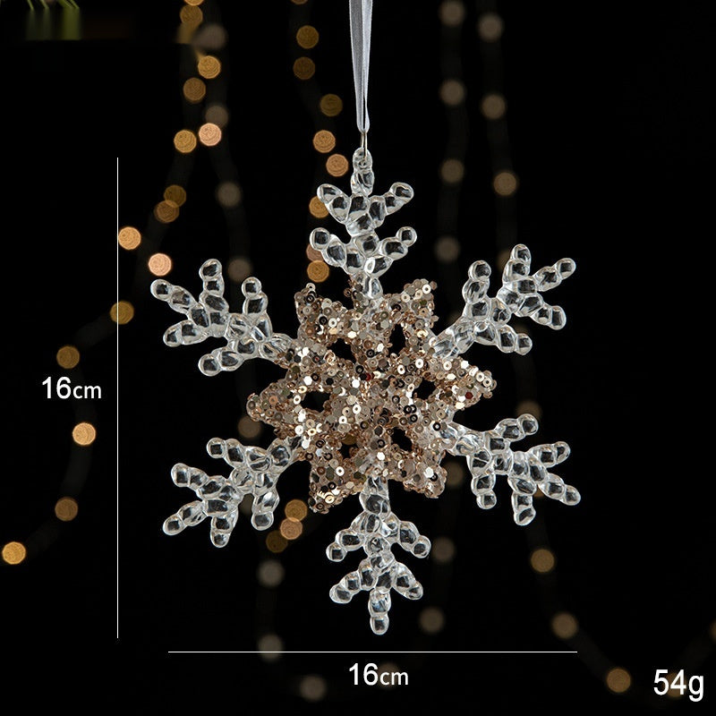 Elegant Sequined Clear Acrylic Hanging Ornament Decorations with Ribbon-Snowflake C-Theone Apparel