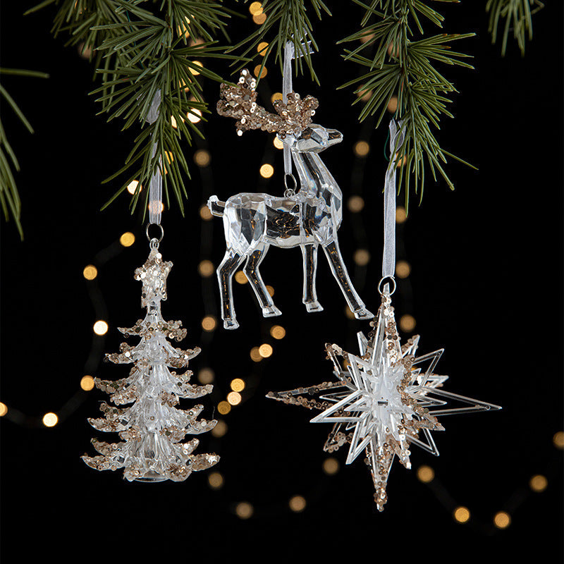 Elegant Sequined Clear Acrylic Hanging Ornament Decorations with Ribbon-Theone Apparel