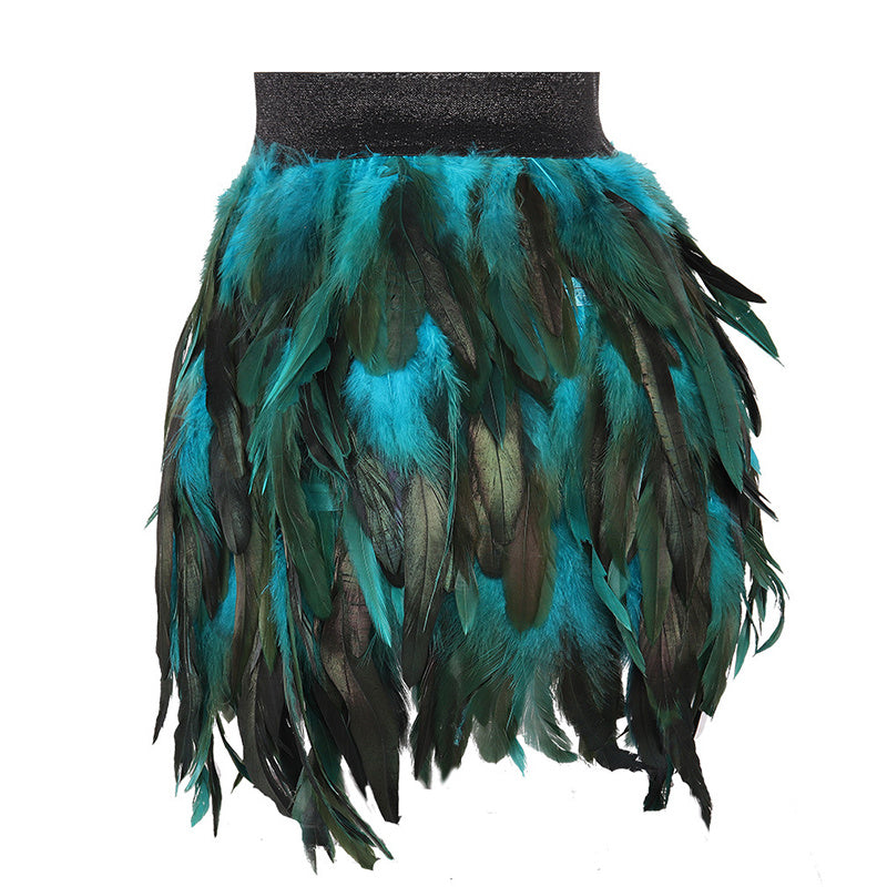 Faux Feather Asymmetrical Mini Skirt For Statement Nights-Theone Apparel
