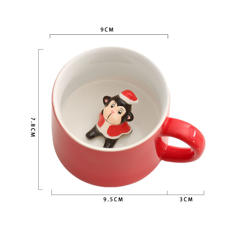Festive Christmas Red Peek-a-Boo Figurine Wide-Mouth Ceramic Coffee Mug in Assorted Styles-Monkey-Theone Apparel