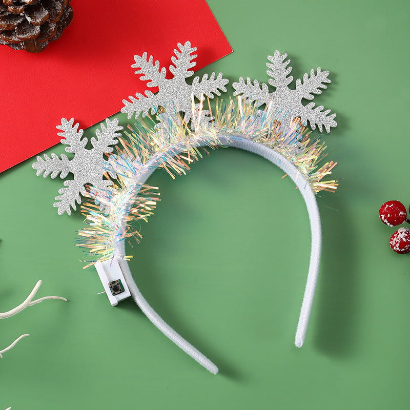 Festive Tinsel-Accent Decorated Christmas Party Satin-Covered Headband in Assorted Styles-Snowflakes-Theone Apparel