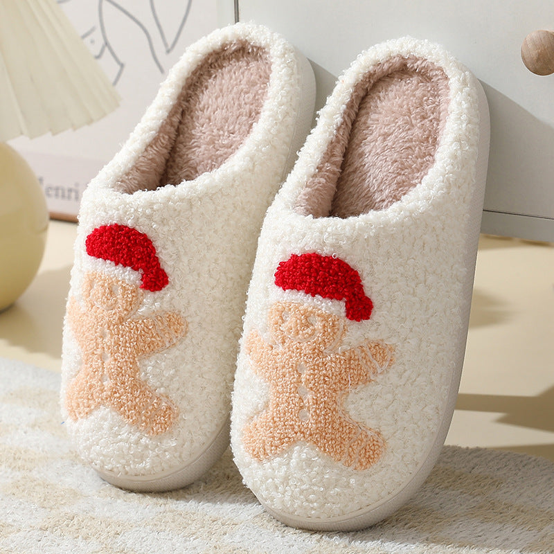 Fleece Lined Soft Slip On Closed Toe House Shoes for Christmas-Gingerbread Man-Theone Apparel