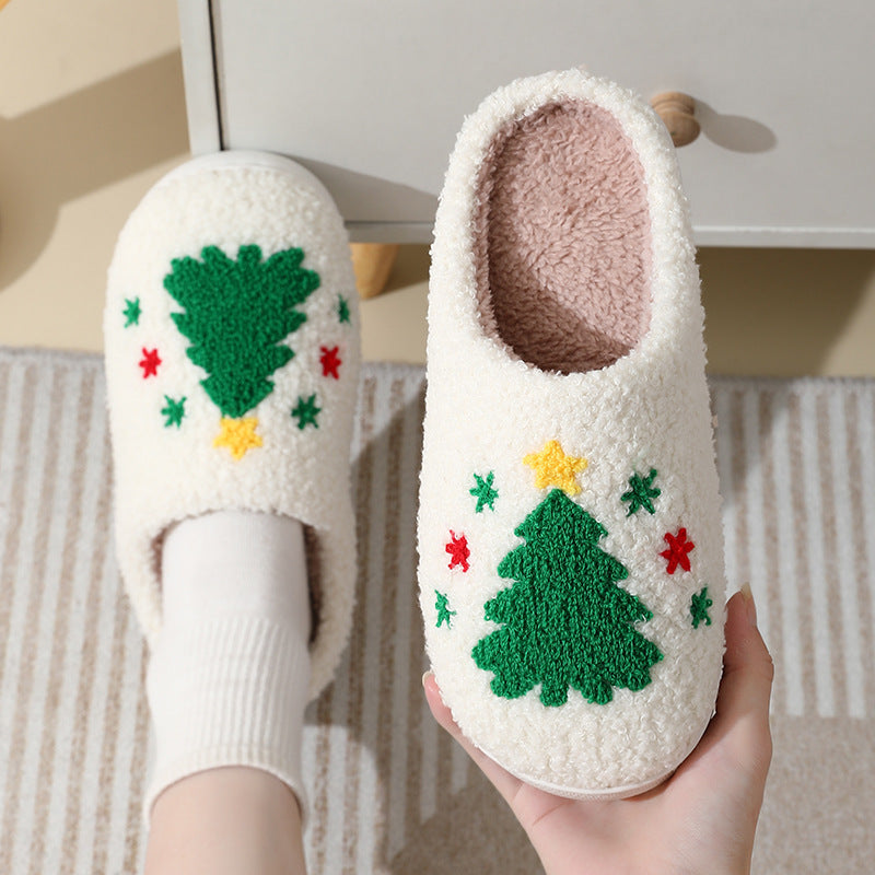 Fleece Lined Soft Slip On Closed Toe House Shoes for Christmas-Tree-Theone Apparel