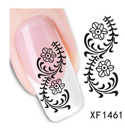 Floral and Botanical Black Nail Stickers for At Home Nails-XF1461-Theone Apparel