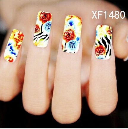Floral and Botanical Black Nail Stickers for At Home Nails-XF1480-Theone Apparel
