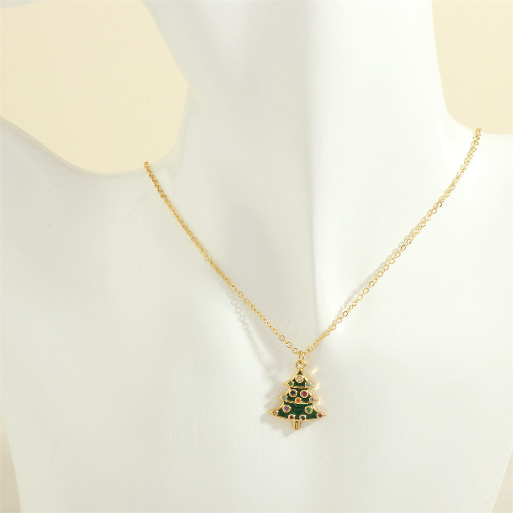 Gold-Tone Christmas Enamel & Rhinestone Chain Pendant Necklace in Assorted Styles-Style 8-Theone Apparel