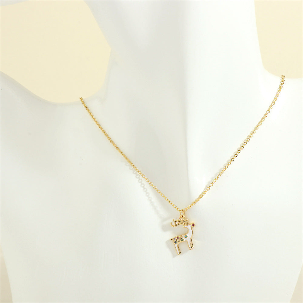 Gold-Tone Christmas Enamel & Rhinestone Chain Pendant Necklace in Assorted Styles-Style 2-Theone Apparel