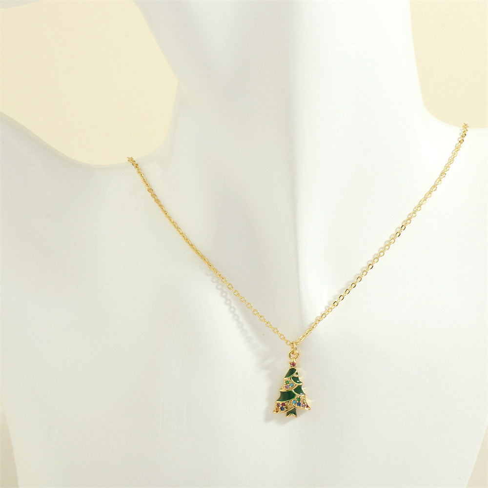 Gold-Tone Christmas Enamel & Rhinestone Chain Pendant Necklace in Assorted Styles-Style 6-Theone Apparel