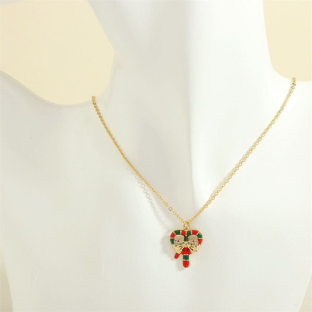 Gold-Tone Christmas Enamel & Rhinestone Chain Pendant Necklace in Assorted Styles-Style 9-Theone Apparel