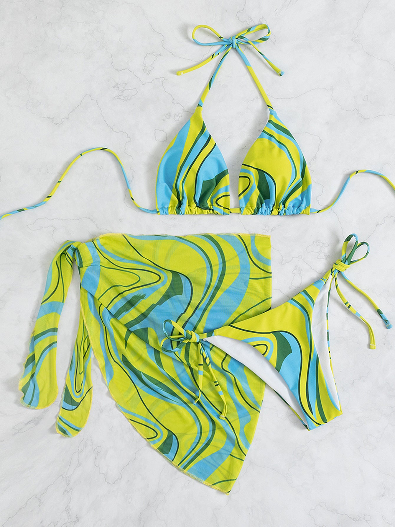 Halter Backless Three-Piece Beach Bikini Set for Glamour-Theone Apparel