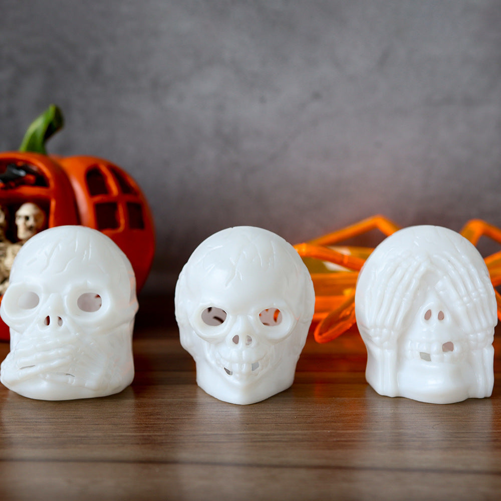 Hear No Evil, See No Evil, Speak No Evil Black Skulls with Lighted Eyes-White-Theone Apparel