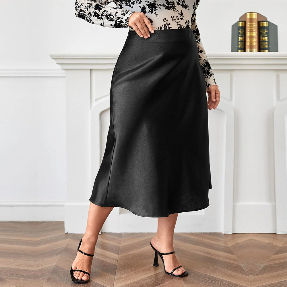 High Waist Satin Skirt With Zipper And Flowing Hem-Theone Apparel